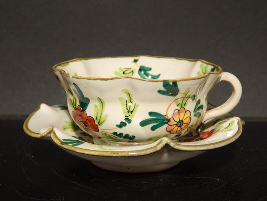 ANTICA RARA TAZZA E PIATTINO IN MAIOLICA CERAMICA CANTAGALLI FIRENZE ITALY #1346