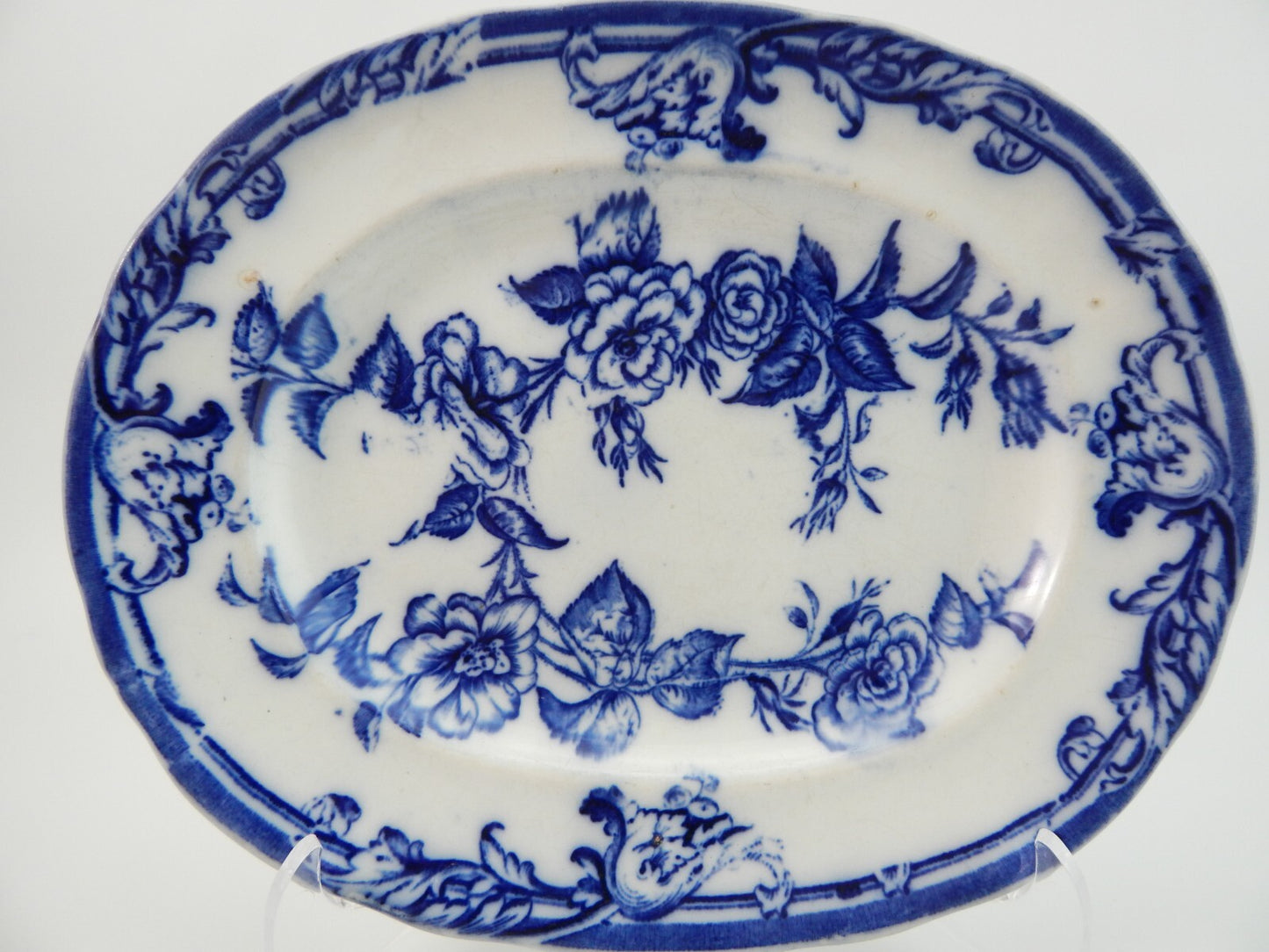 ANTICO RARO VASSOIO PORCELLANA PETRUS REGOUT AUROREA MAASTRICHT BIANCO BLU