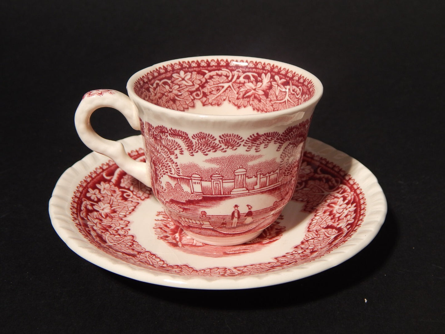 ANTICA TAZZINA CAFFE' SEMI PORCELLANA INGLESE MASON’S DECORO VISTA BIANCO ROSSO