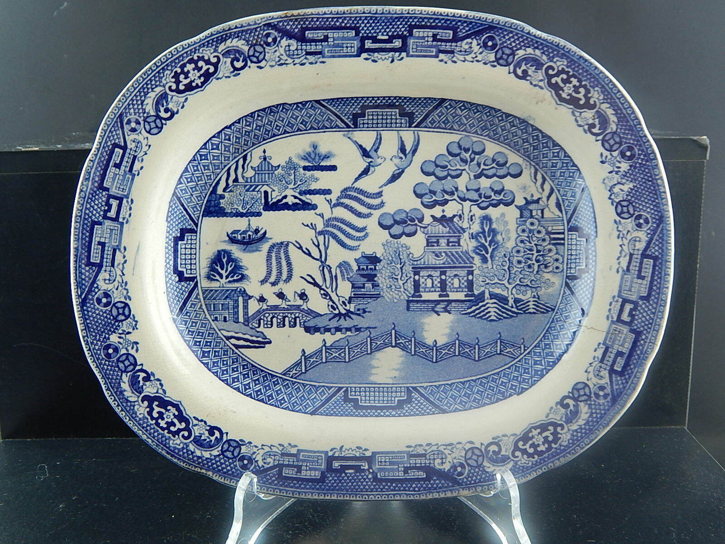 ANTICO VASSOIO PIATTO PORTATA CERAMICA WILLOW PRIMAVESI &SON CARDIFF 1870 #918