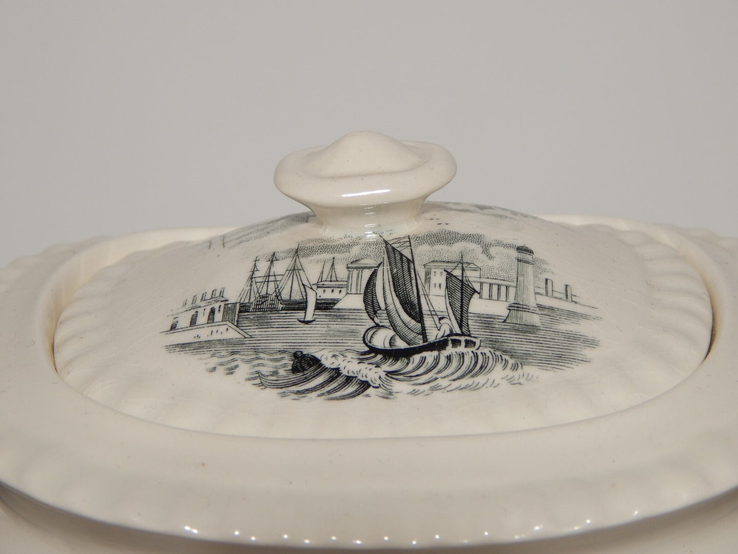 ANTICA ZUCCHERIERA INGLESE SEMI PORCELLANA COPELAND SPODE PAESAGGIO MARINO