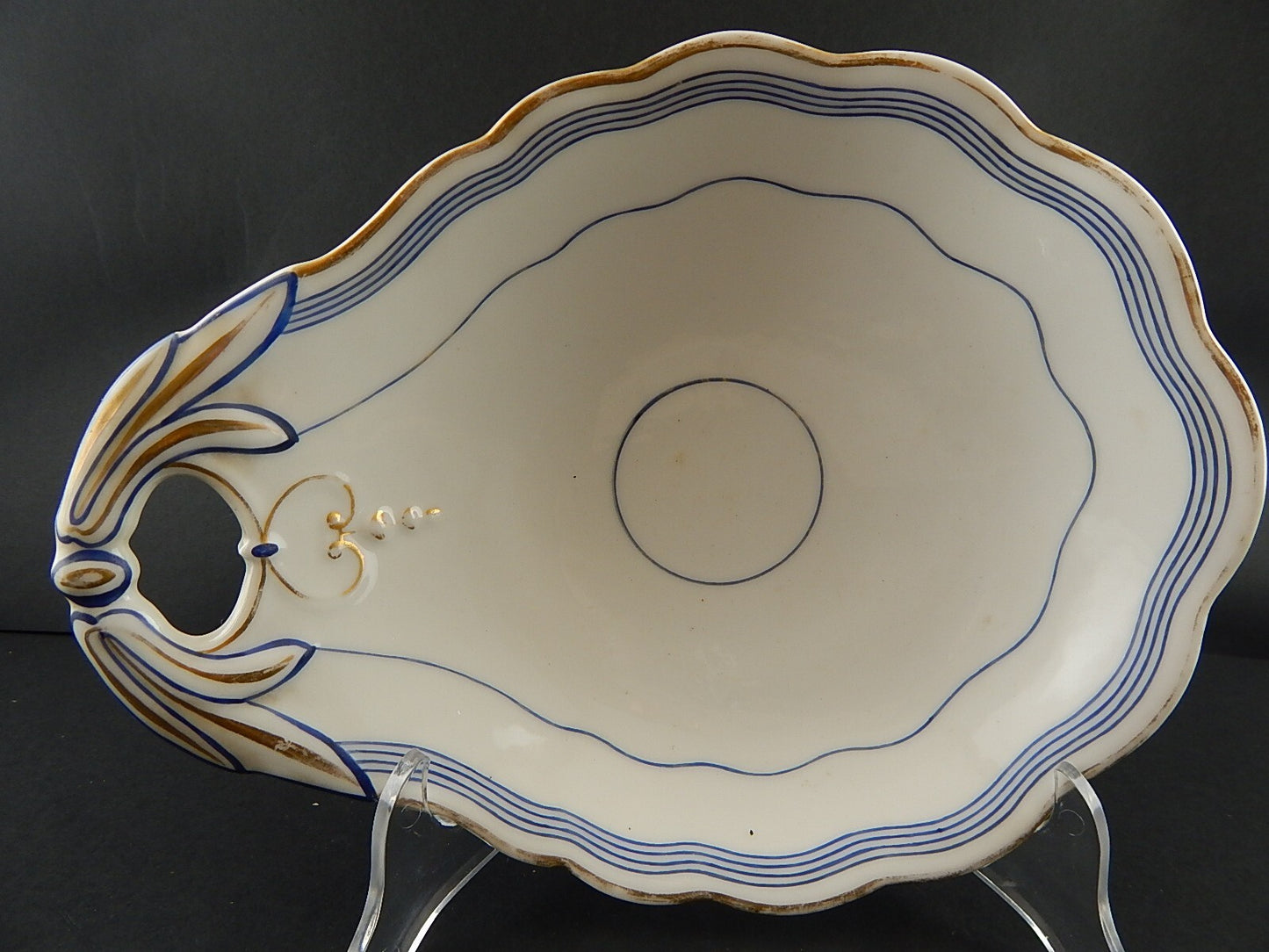 ANTICA RAVIERA CONCHIGLIA VASSOIO PORCELLANA PARIGI BIANCA BLU ORO NAPOLEONE III