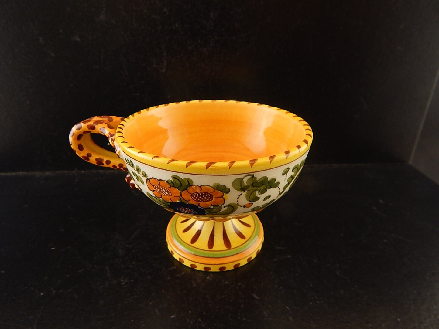 ANTICA TAZZA MAIOLICA CERAMICA POLICROMA FANTECHI ANSA A SERPE PRIMO 900 #8909