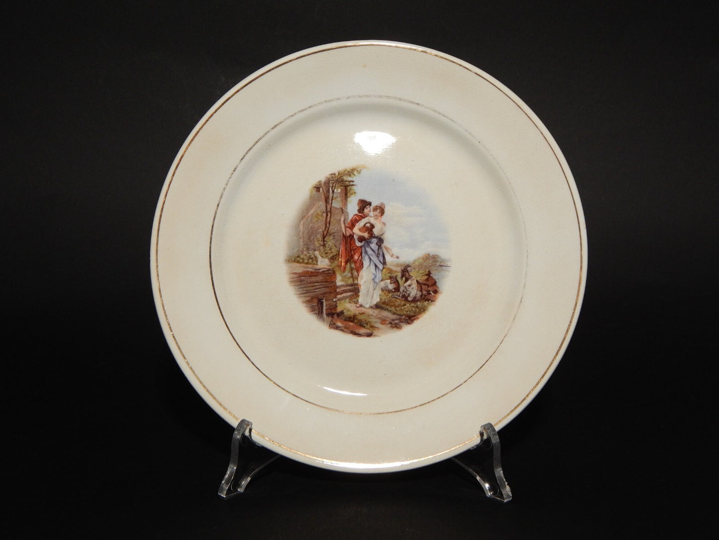 ANTICO PIATTO CERAMICA RICHARD MILANO DECORO SCENA BUCOLICA PRIMO 900