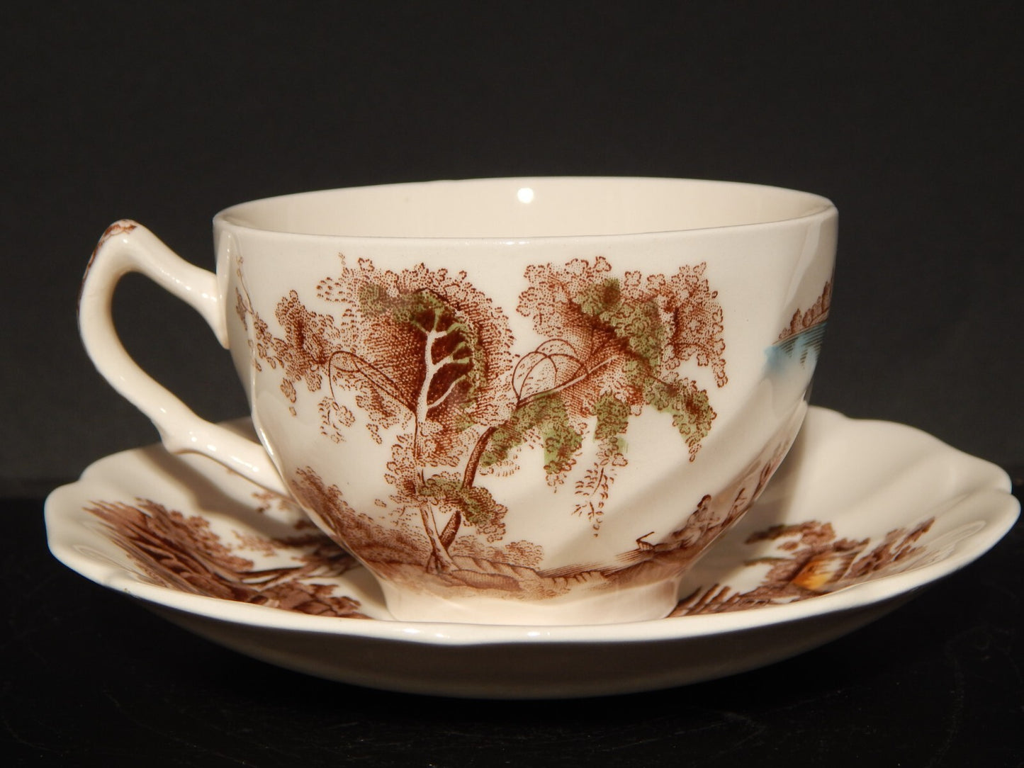 VINTAGE TAZZA DA TE' SEMI PORCELLANA JOHNSON BROS THE OLD MILL STAMPA A MANO