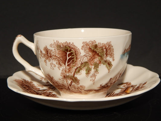 VINTAGE TAZZA DA TE' SEMI PORCELLANA JOHNSON BROS THE OLD MILL STAMPA A MANO