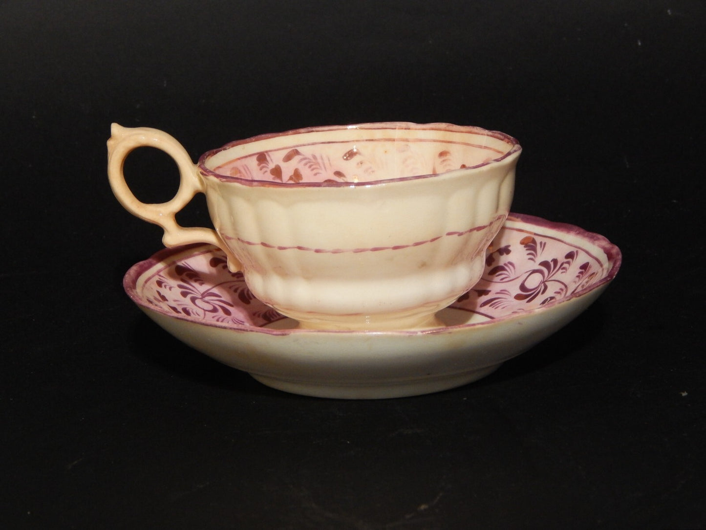 ANTICA GEORGIANA TAZZA TE' PORCELLANA LUSTRO ROSA STAFFORDSHIRE