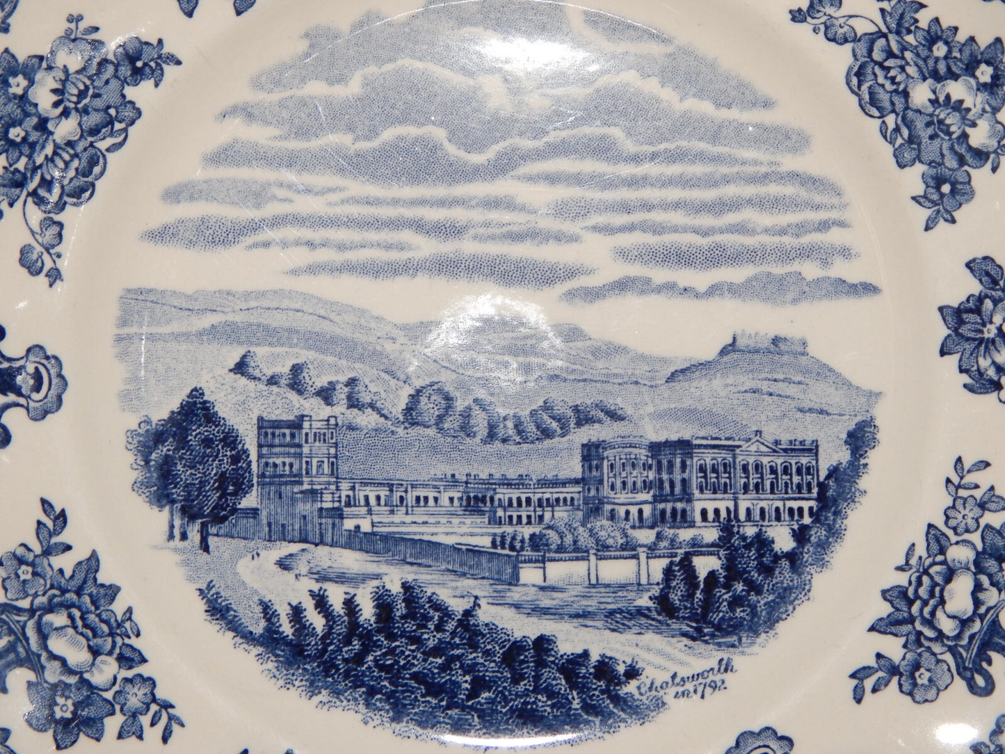 VINTAGE JOHNSON BROS PIATTO OLD BRITAIN CASTLE BLU PORCELLANA DIFETTO #1901