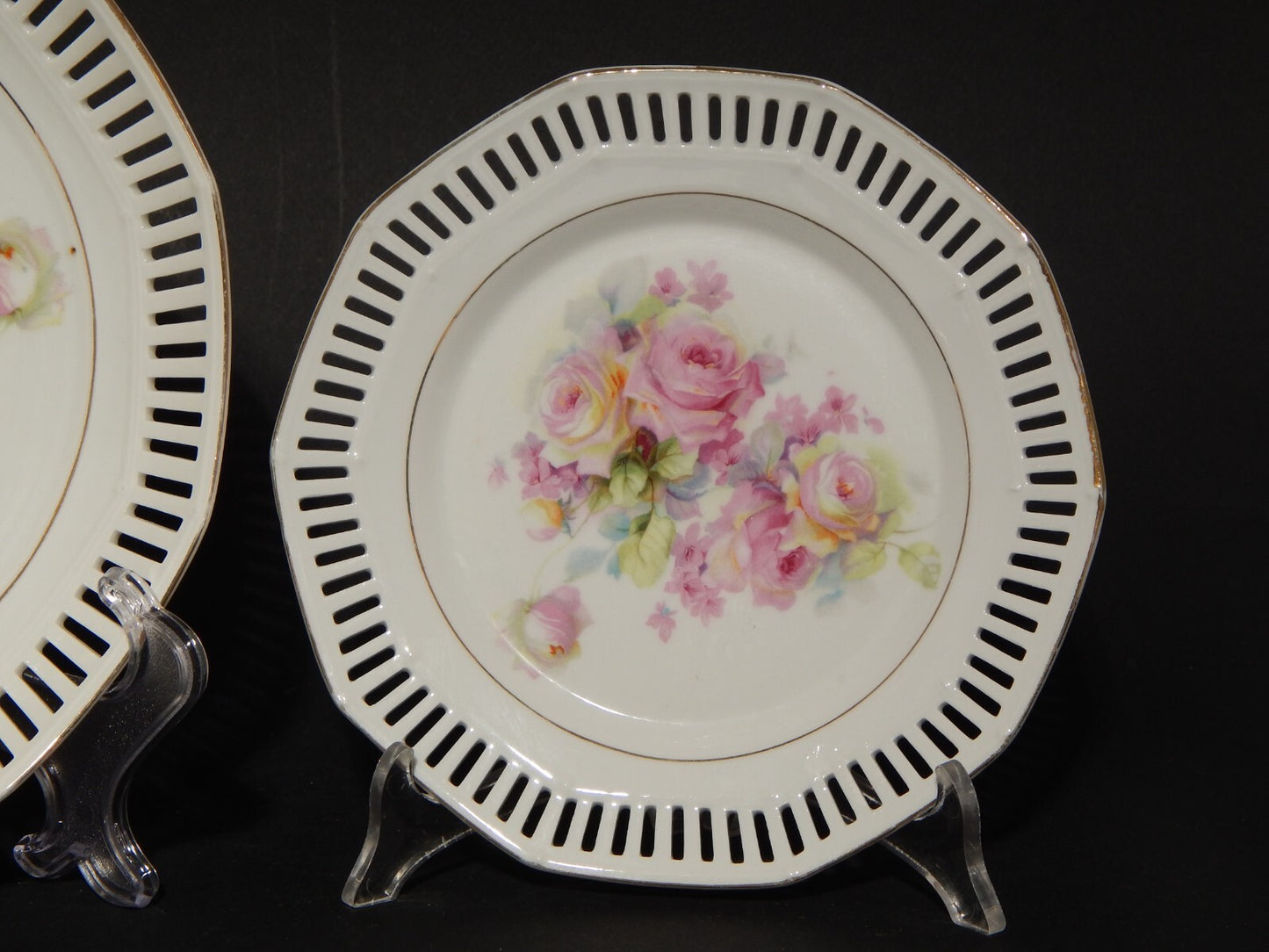 SCHUMANN BAVARIA PREZIOSO SERVIZIO DA DOLCE PORCELLANA TRAFORATA 1930 LE ROSE