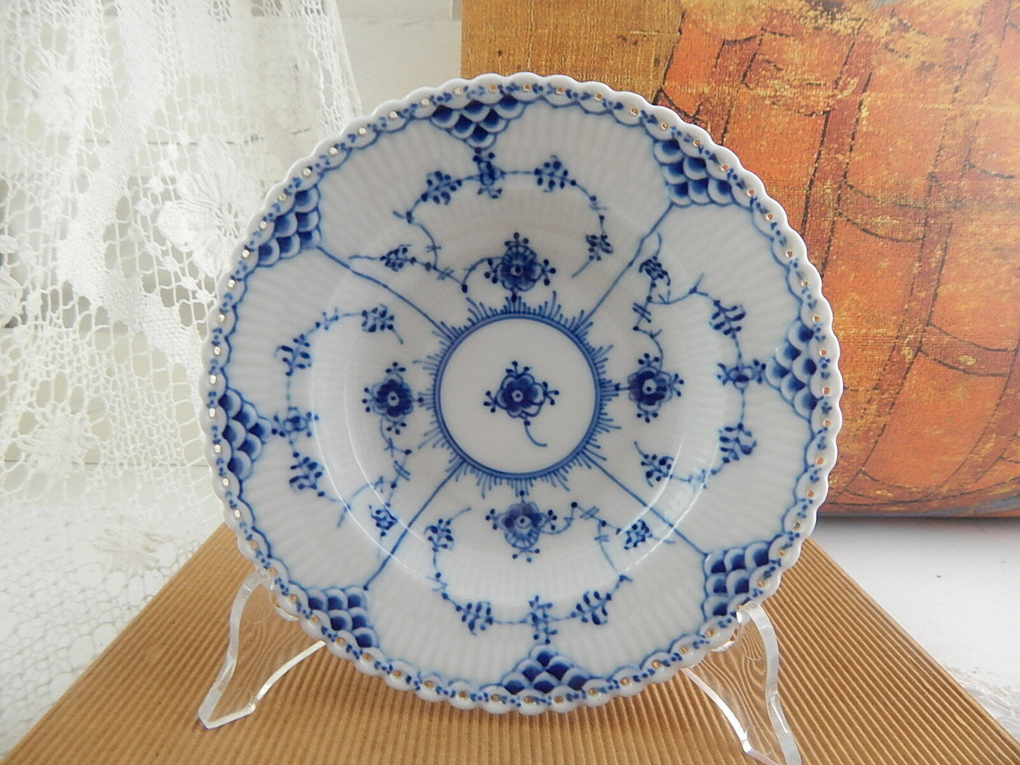 ROYAL COPENHAGEN PORCELLANA BLUE FLUTED FULL LACE DEEP PLATE PIATTO 601 14,5 CM