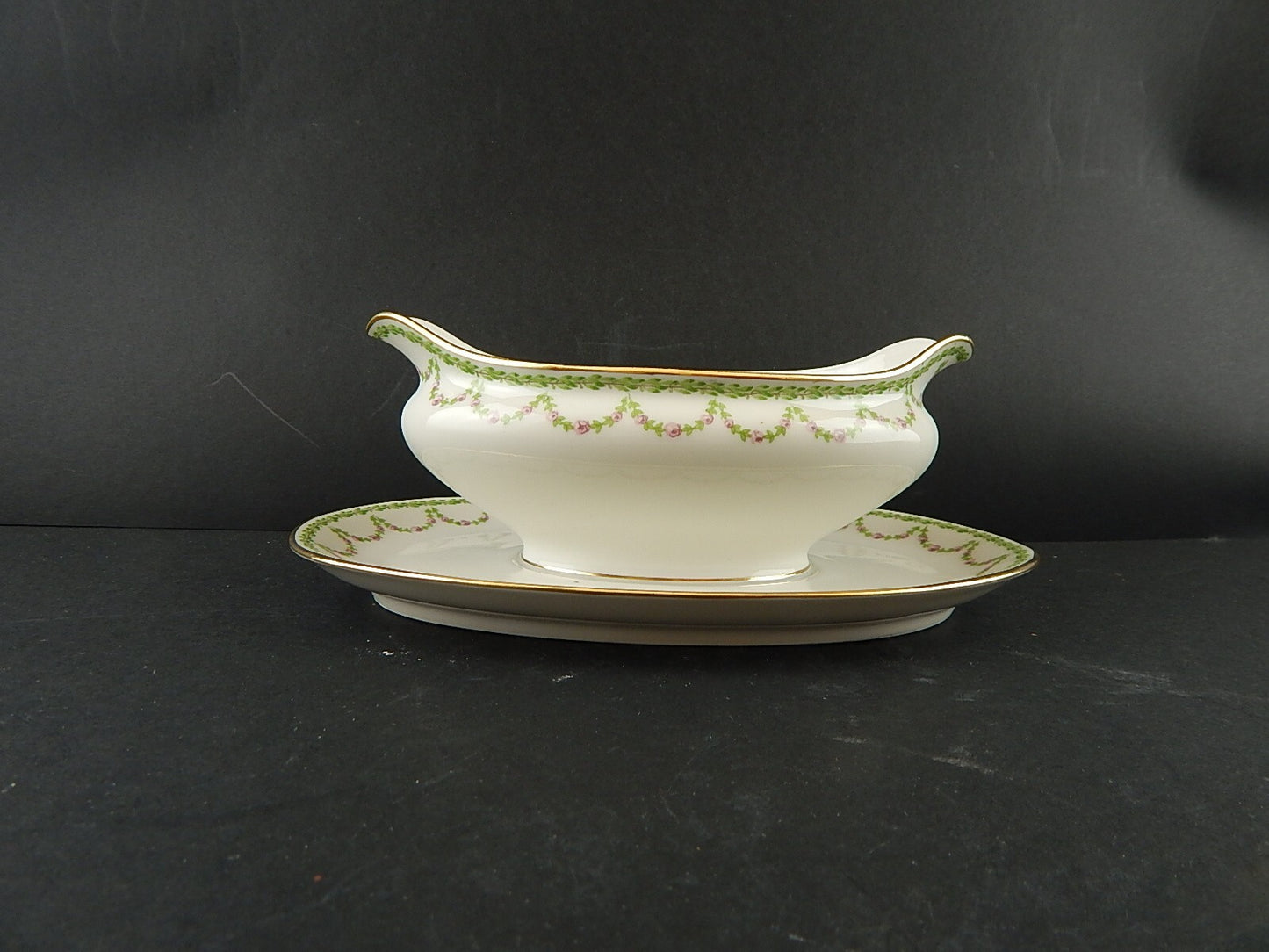 ANTICA SALSIERA LIBERTY PORCELLANA GDA LIMOGES PRIMO 900 GHIRLANDE DI ROSE