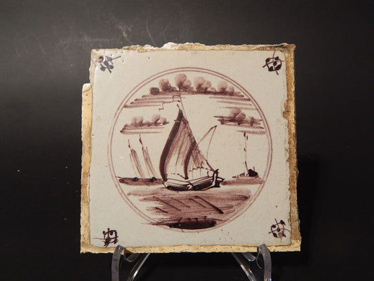 ANTICA PIASTRELLA MATTONELLA CERAMICA DELFT DEL 1700 DECORO AL MANGANESE (478)