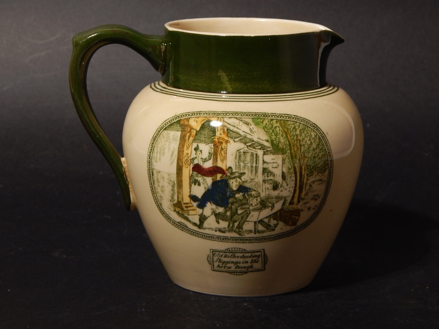 ANTICA BROCCA CARAFFA CERAMICA INGLESE ADAMS TUNSTALL ILLUSTRAZIONI DA DICKENS