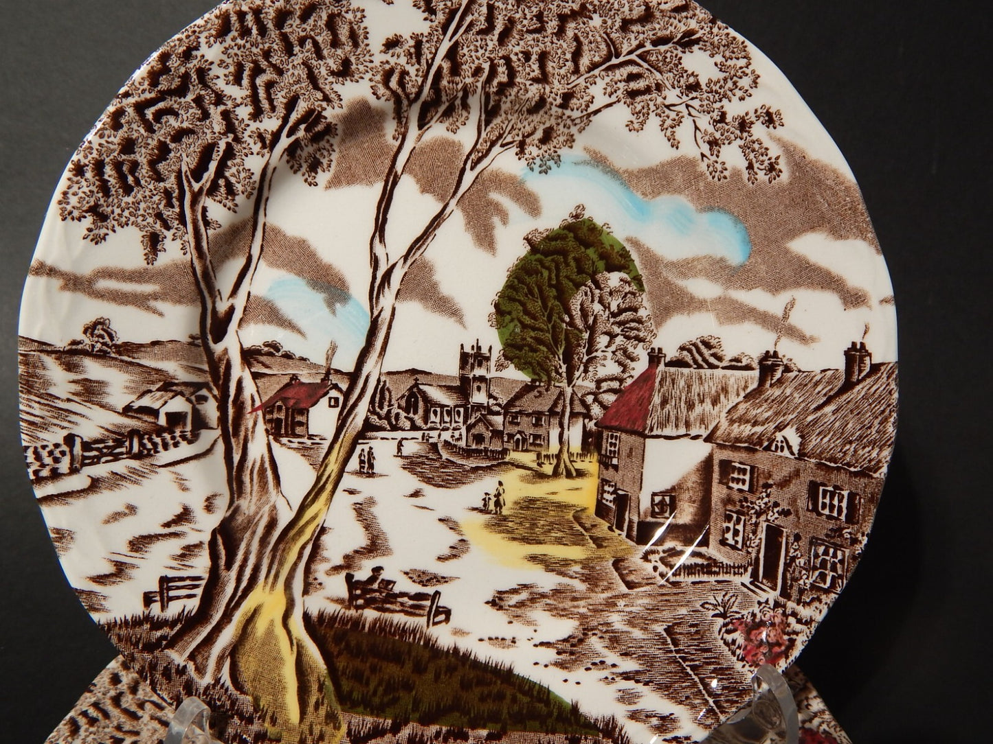 VINTAGE SERVIZIO 5 PIATTI DOLCE CERAMICA GRINDLEY STAMPA MANO SUNDAY MORNING