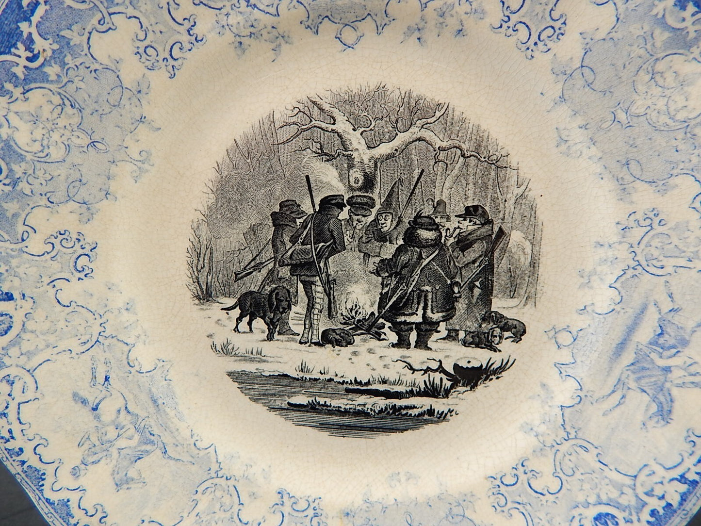 ANTICO PIATTO UMORISTICO CERAMICA FRANCESE SECONDA META' 800 IL CACCIATORE #9814