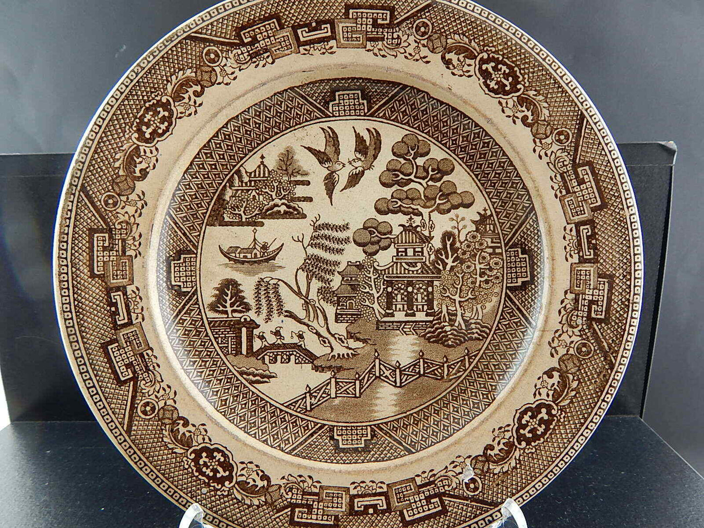 ANTICO PIATTO CERAMICA WILLOW PRIMAVESI &SON CARDIFF AND SWANSEA METÀ 1800