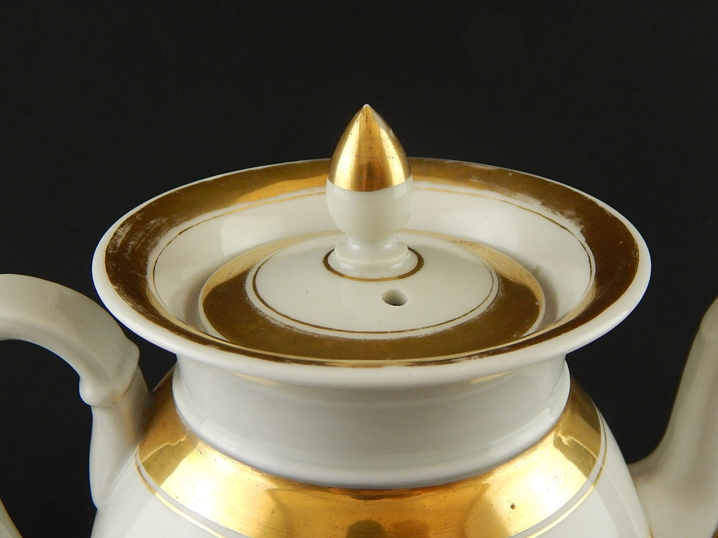 ANTICA RARA PREZIOSA CAFFETTIERA IMPERO PORCELLANA BIANCA ORO INIZIO 1800