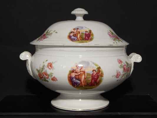 ANTICA ZUPPIERA CENTROTAVOLA CERAMICA PIEMONTESE CHIUSA PESIO ANGELIKA KAUFFMANN