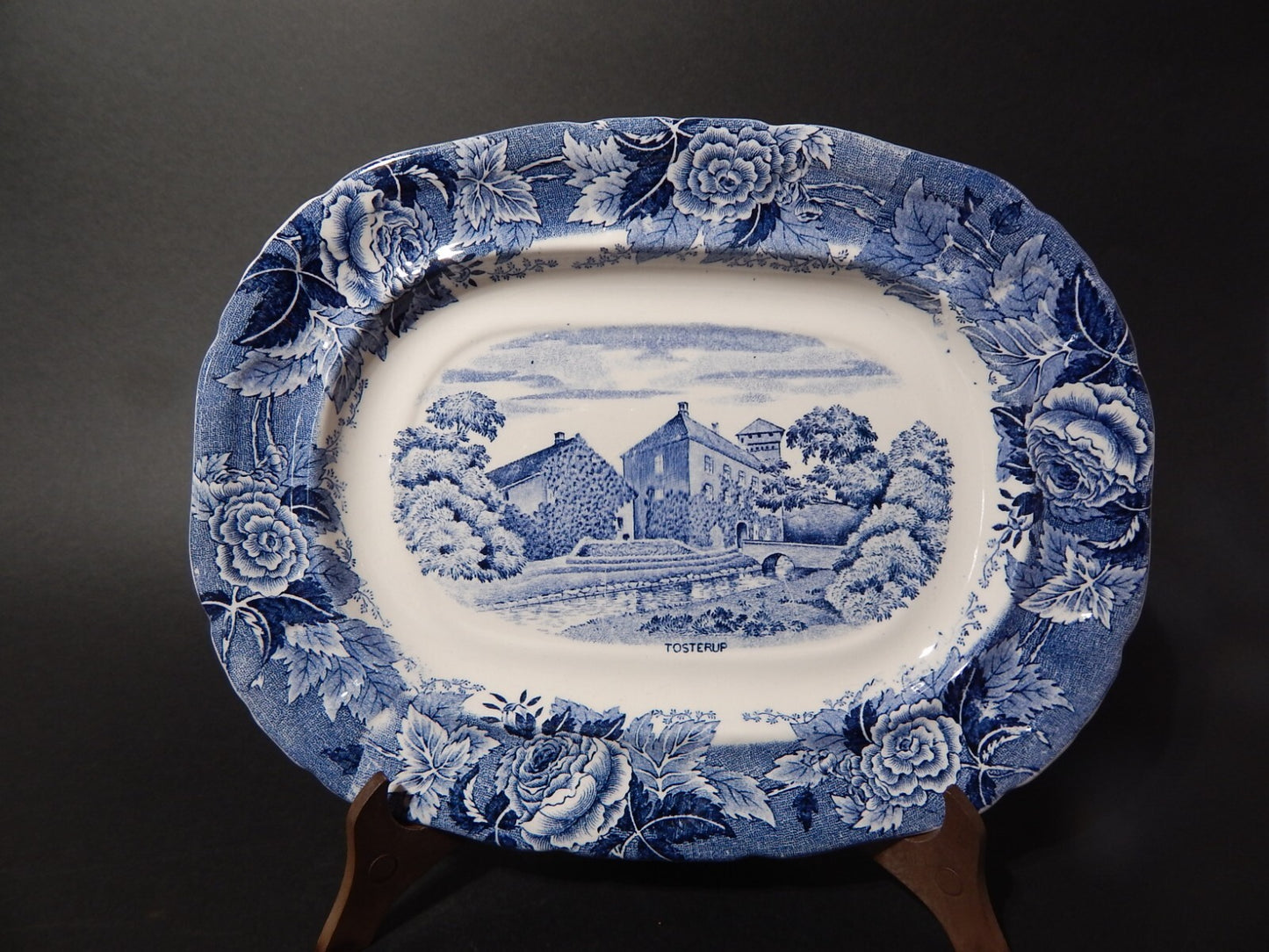 ANTICO RARO VASSOIO PORCELLANA RORSTRAND DISEGNO SKANE BIANCO BLU PRIMO 900