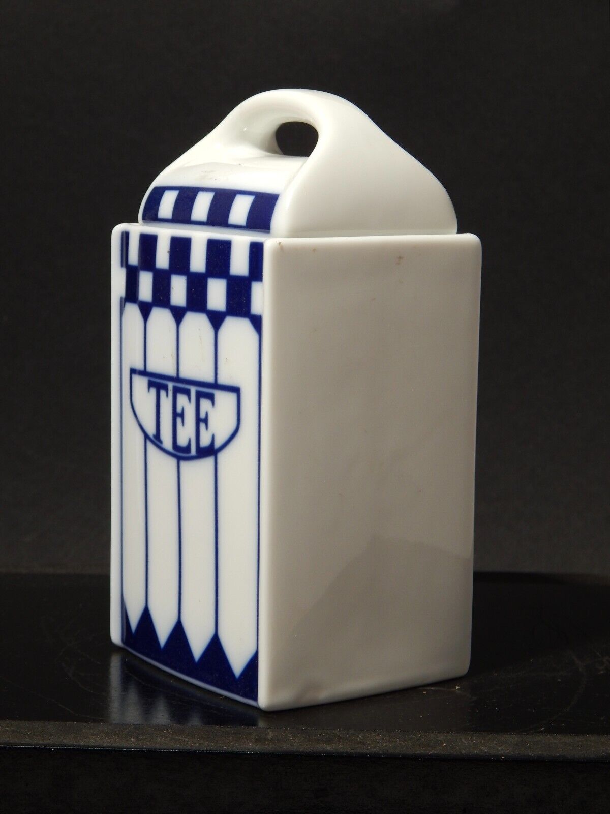 ANTICO ART DECO VASO BARATTOLO TE' PORCELLANA BIANCO BLU COBALTO ROYAL TETTAU