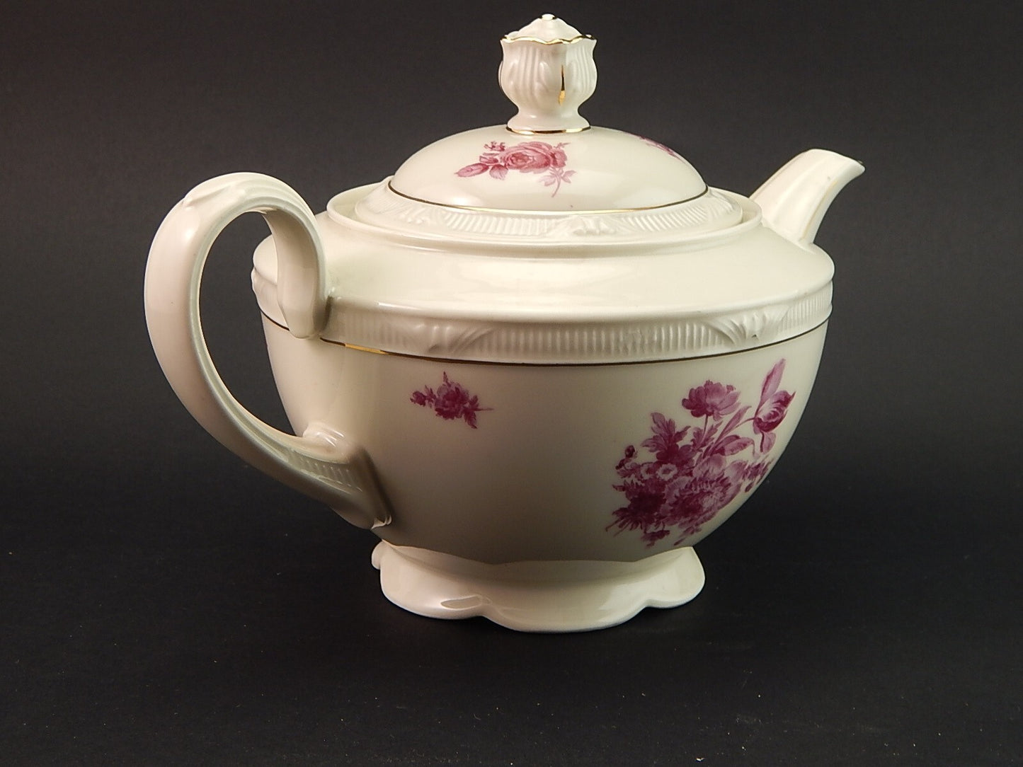 ANTICA RARA TEIERA PORCELLANA ZEH SCHERZER BAVARIA ROSA FUCSIA DIFETTO