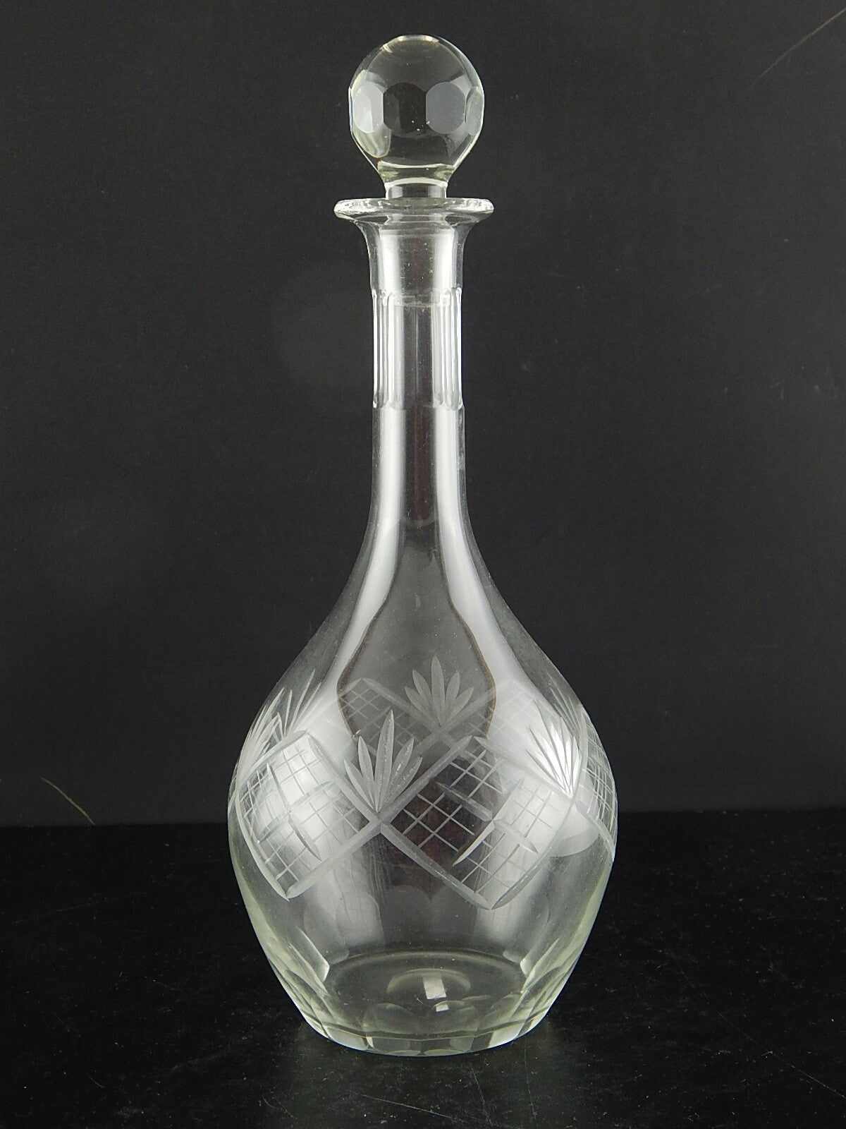 ANTICA RARA BOTTIGLIA TAVOLA ART DECO CRISTALLO MOLATO INCISO BOEMIA