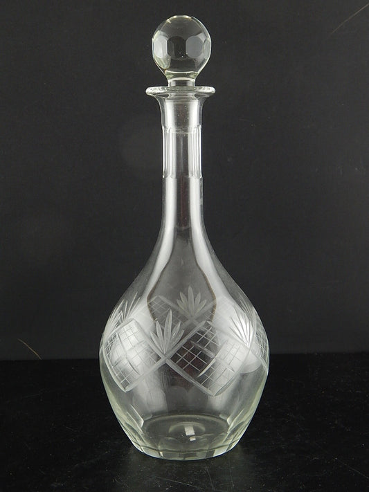 ANTICA RARA BOTTIGLIA TAVOLA ART DECO CRISTALLO MOLATO INCISO BOEMIA