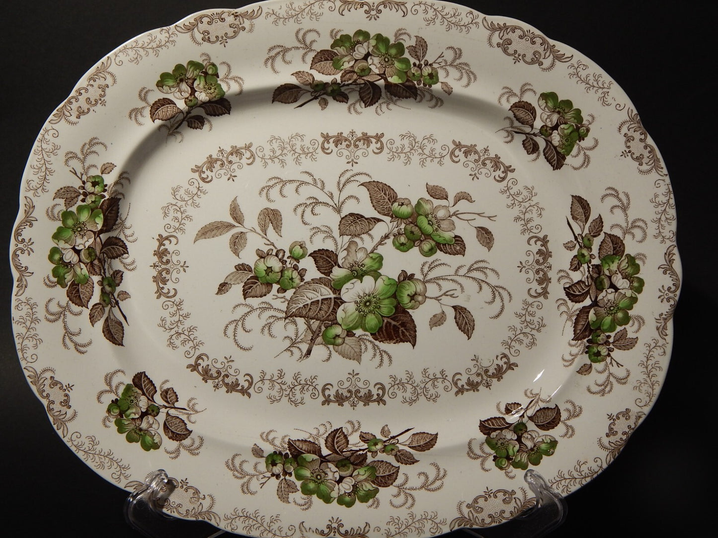 ANTICO 1850 RARO VASSOIO SEMI PORCELLANA INGLESE RIDGWAY &C. APPLE BLOSSOM