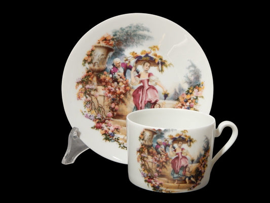 ANTICA PRIMA META' 900 LIMOGES TAZZA TE' PORCELLANA BIANCA SCENA GALANTE #1834