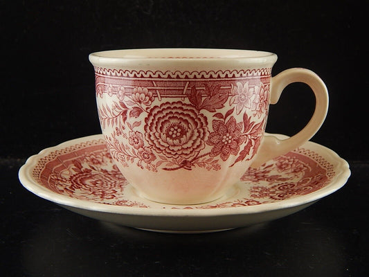 VINTAGE TAZZA CON PIATTINO PORCELLANA VILLEROY&BOCH DECORO BURGENLAND ROSSO