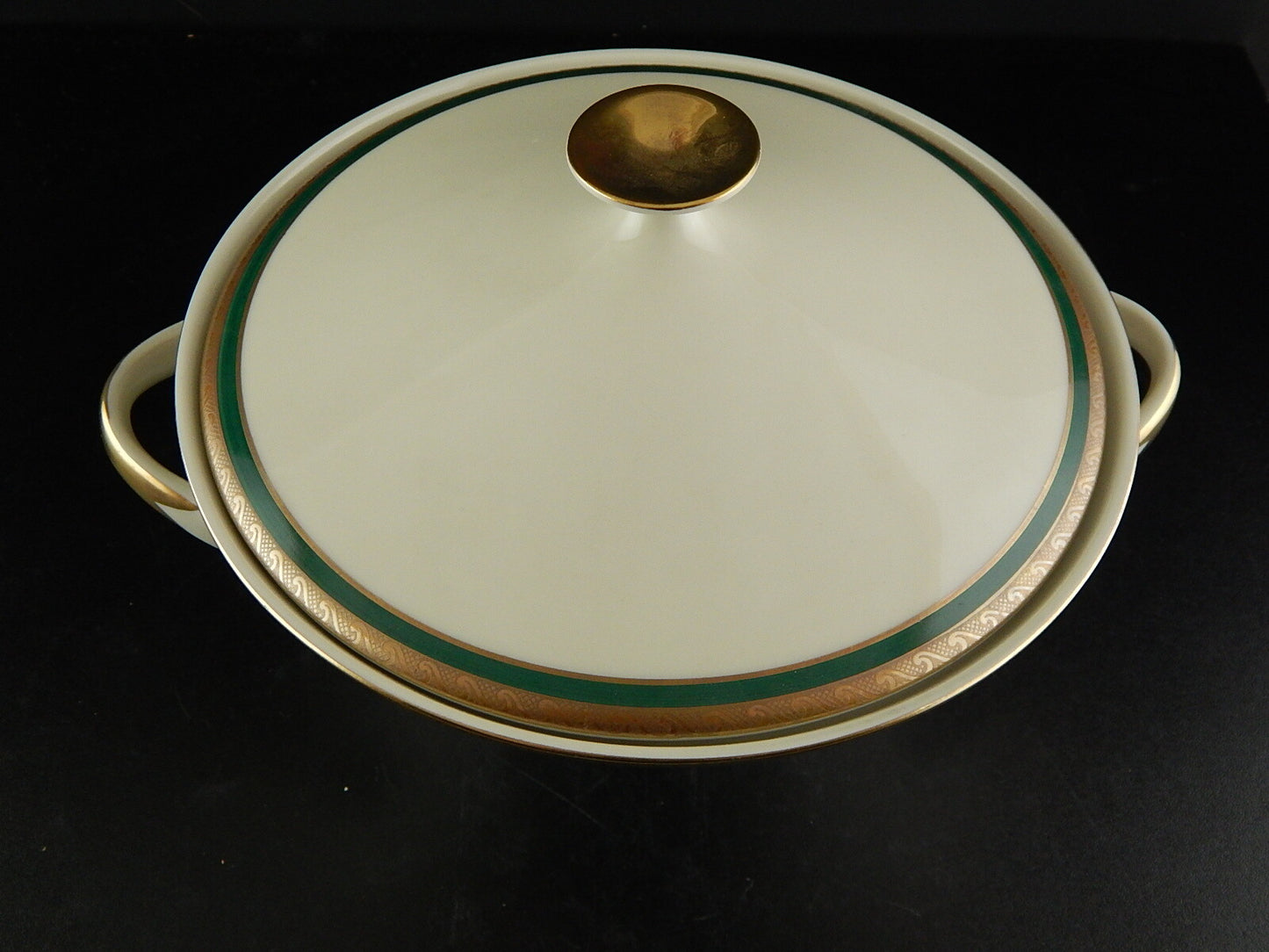 RETRO ELEGANTE PICCOLA ZUPPIERA IMPERO PORCELLANA BAVARIA AVORIO SMERALDO ORO