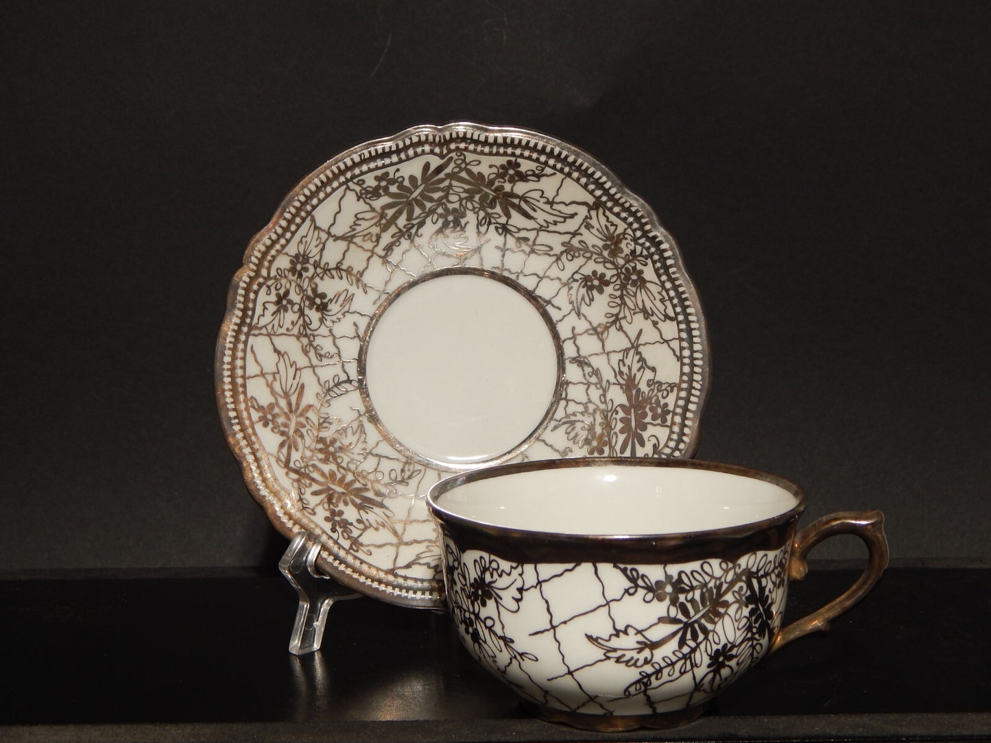 ANTICA RARA PREZIOSA TAZZA COLAZIONE PORCELLANA INGABBIATA IN ARGENTO