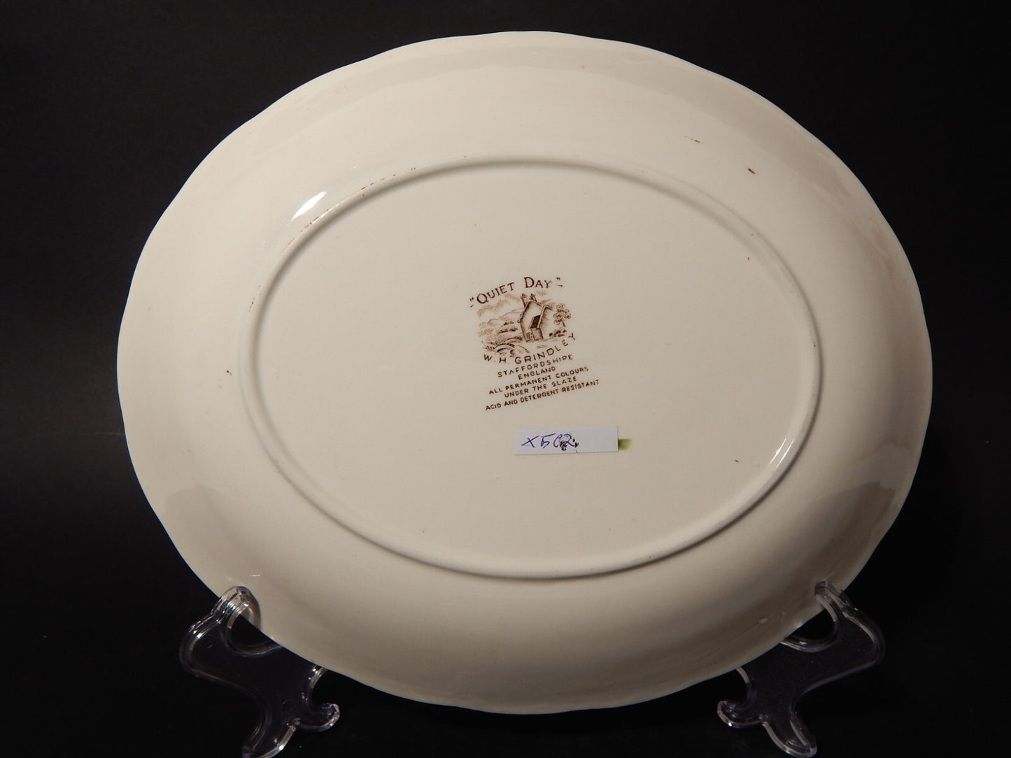 VINTAGE RARO VASSOIO OVALE FONDO CERAMICA W. H. GRINDLEY STAMPA MANO QUIET DAY