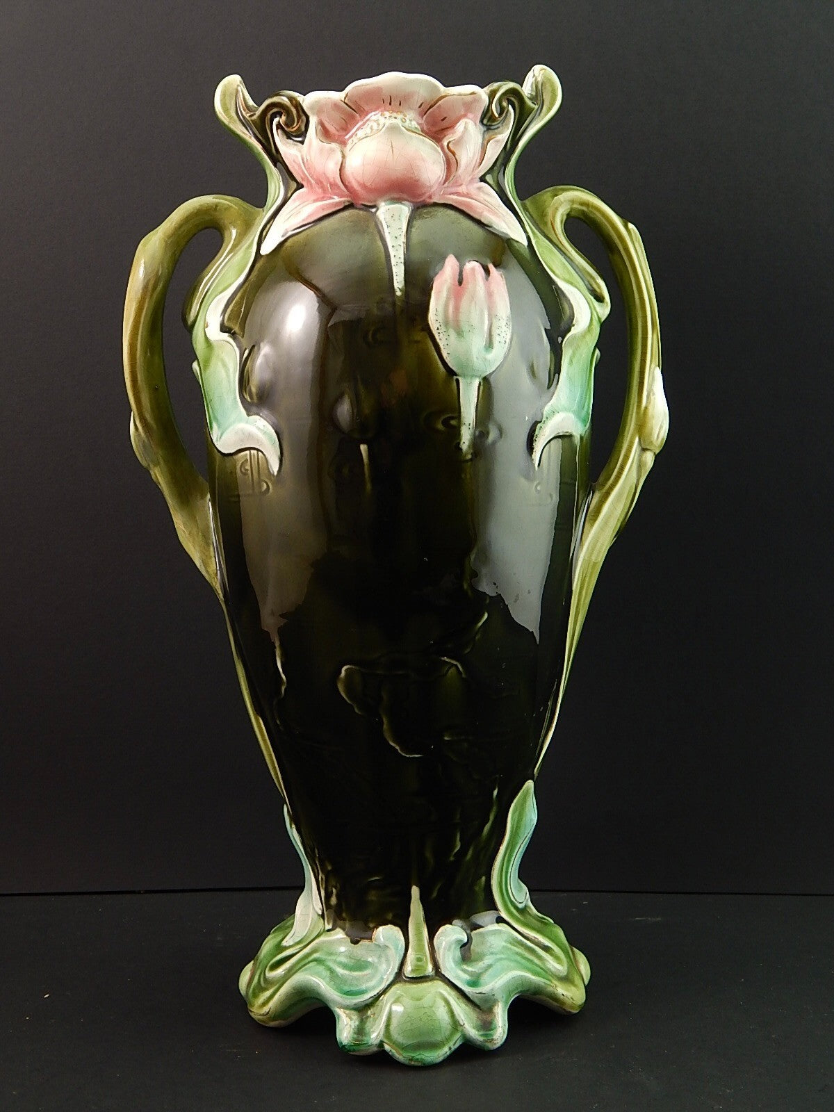 ANTICO RARO PREZIOSO ART NOUVEAU VASO BARBOTINE CERAMICA GUSTAVE DE BRUYN LILLE