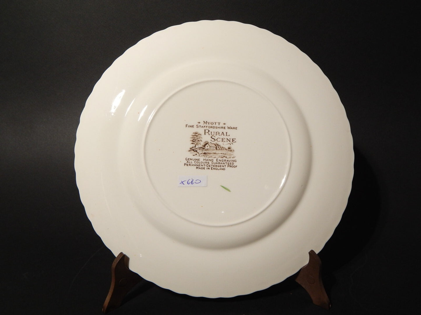 ANTICO PIATTO CERAMICA INGLESE MYOTT DISEGNO RURAL SCENE STAMPA A MANO