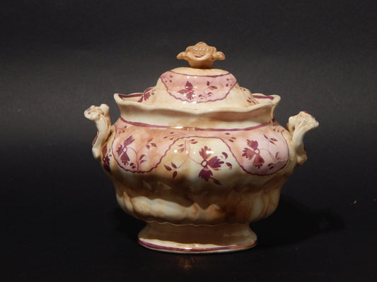 ANTICA GEORGIANA POTICHE PORCELLANA LUSTRO ROSA STAFFORDSHIRE PRIMA META' 1800