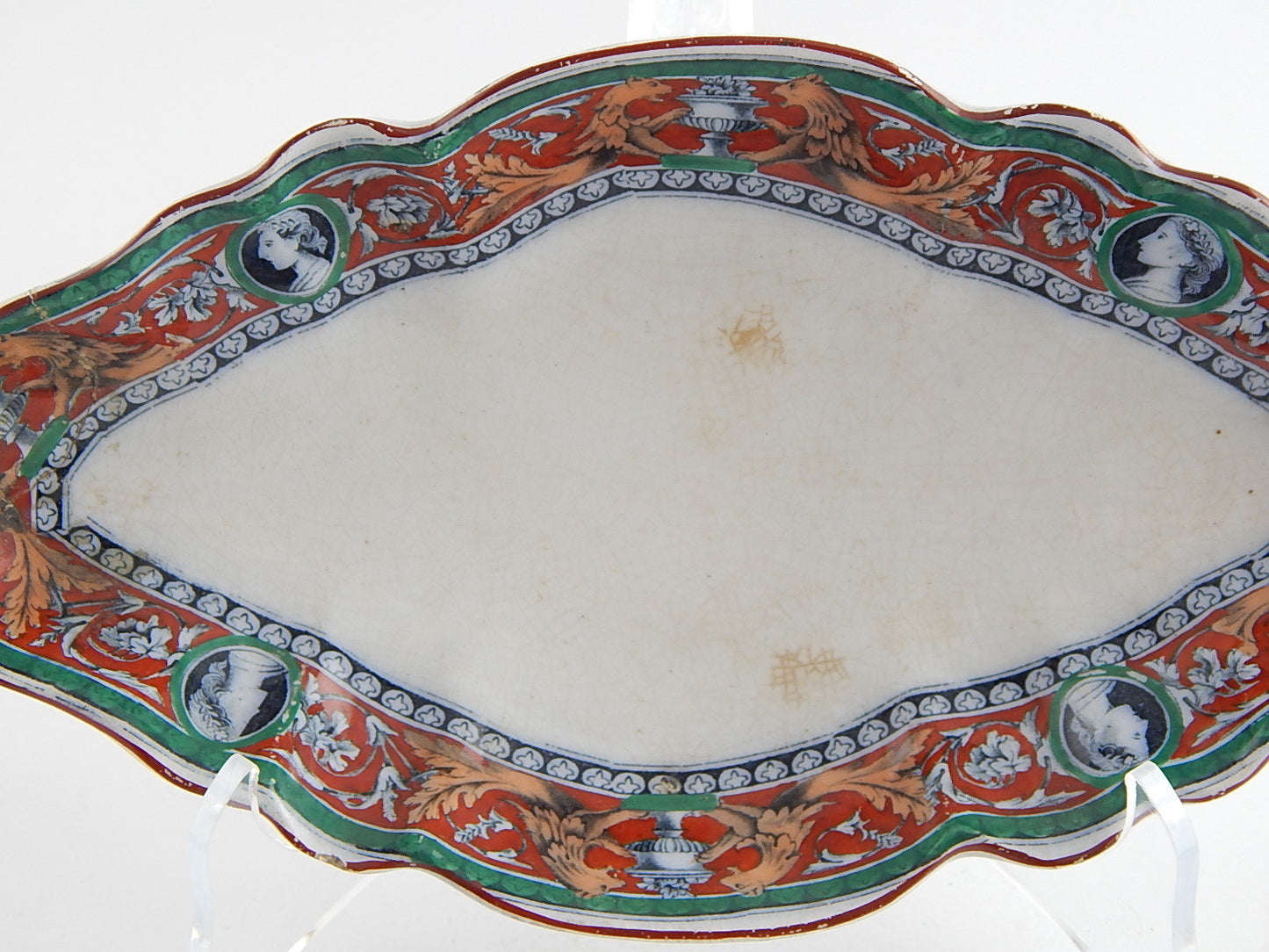 ANTICA RAVIERA VASSOIO CERAMICA PORCELLANA INGLESE XIX SEC. DECORO URBINO