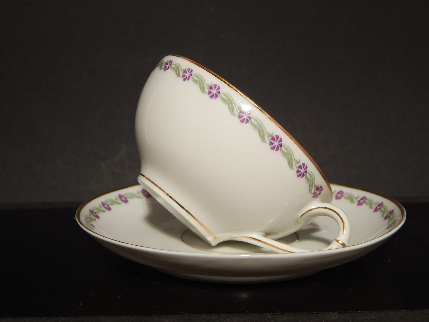 ANTICA TAZZA TE' 1900-30 PORCELLANA RICHARD GINORI CARTIGLIO PITTORIA DI DOCCIA