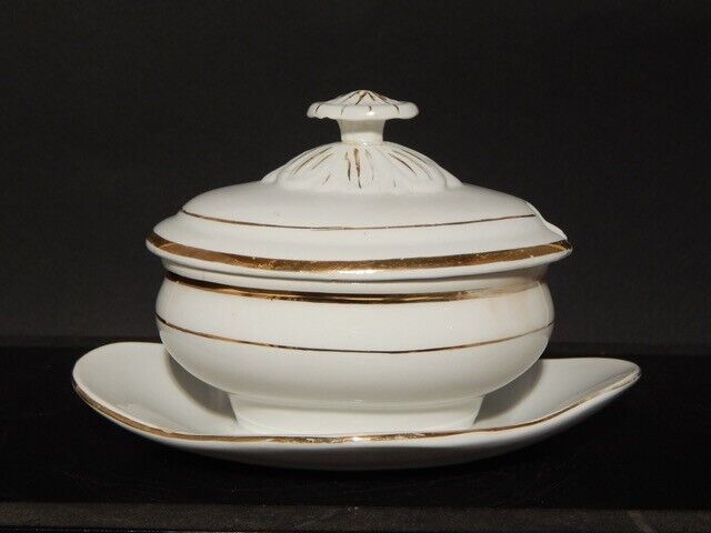 ANTICA SALSIERA CERAMICA BIANCA E ORO RICHARD MILANO FINE 1800 STILE IMPERO