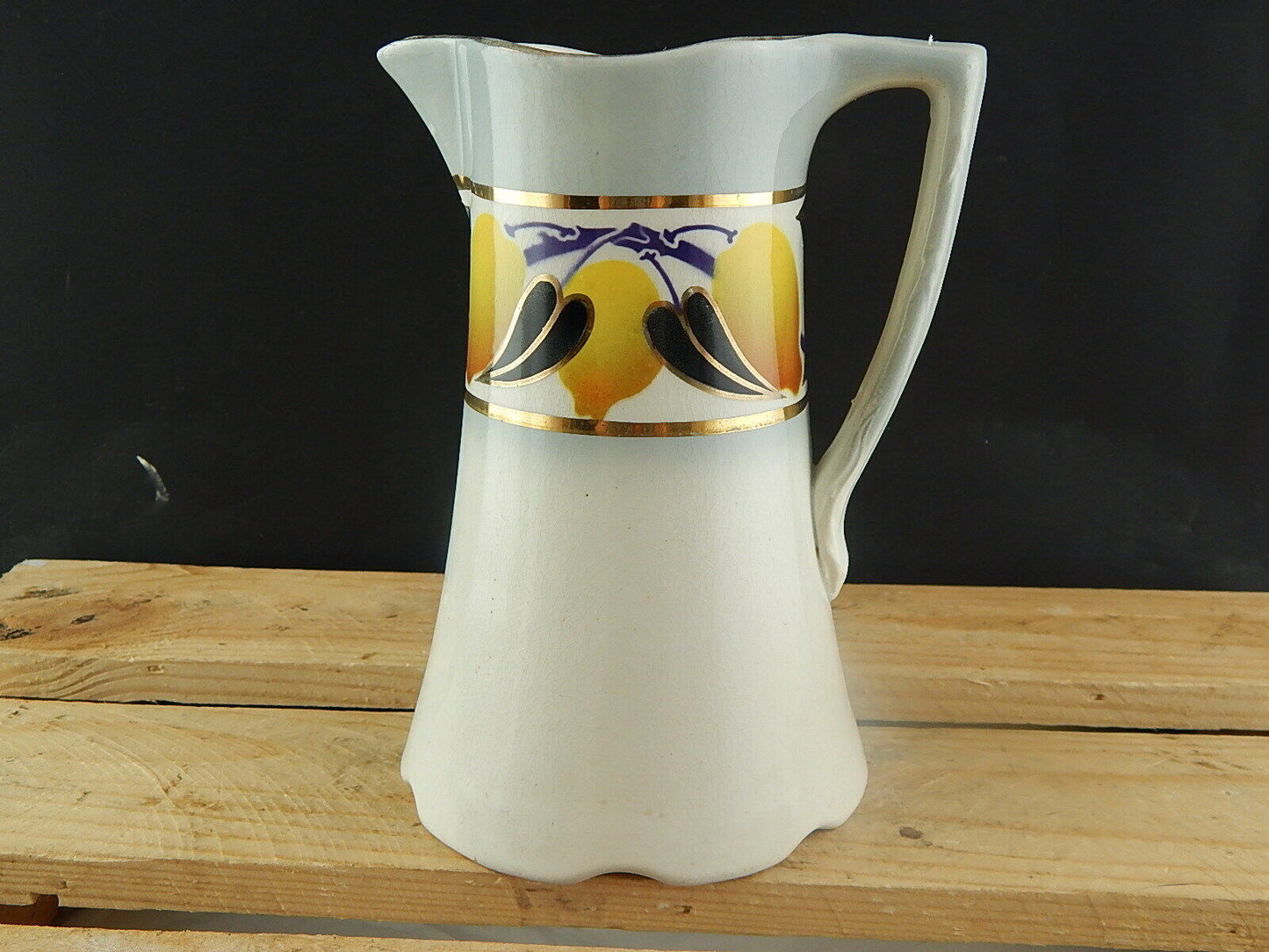 ANTICA CARAFFA BROCCA CERAMICA MAIOLICA HAMAGE MOULIN DE LOUPS CITRON LIMONI
