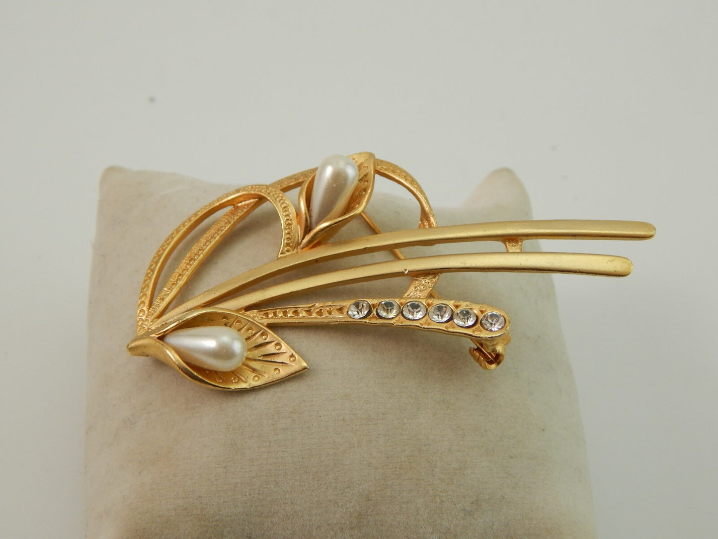VINTAGE BIJOUX SPILLA CON PREZIOSA DORATURA PERLE E CRISTALLI