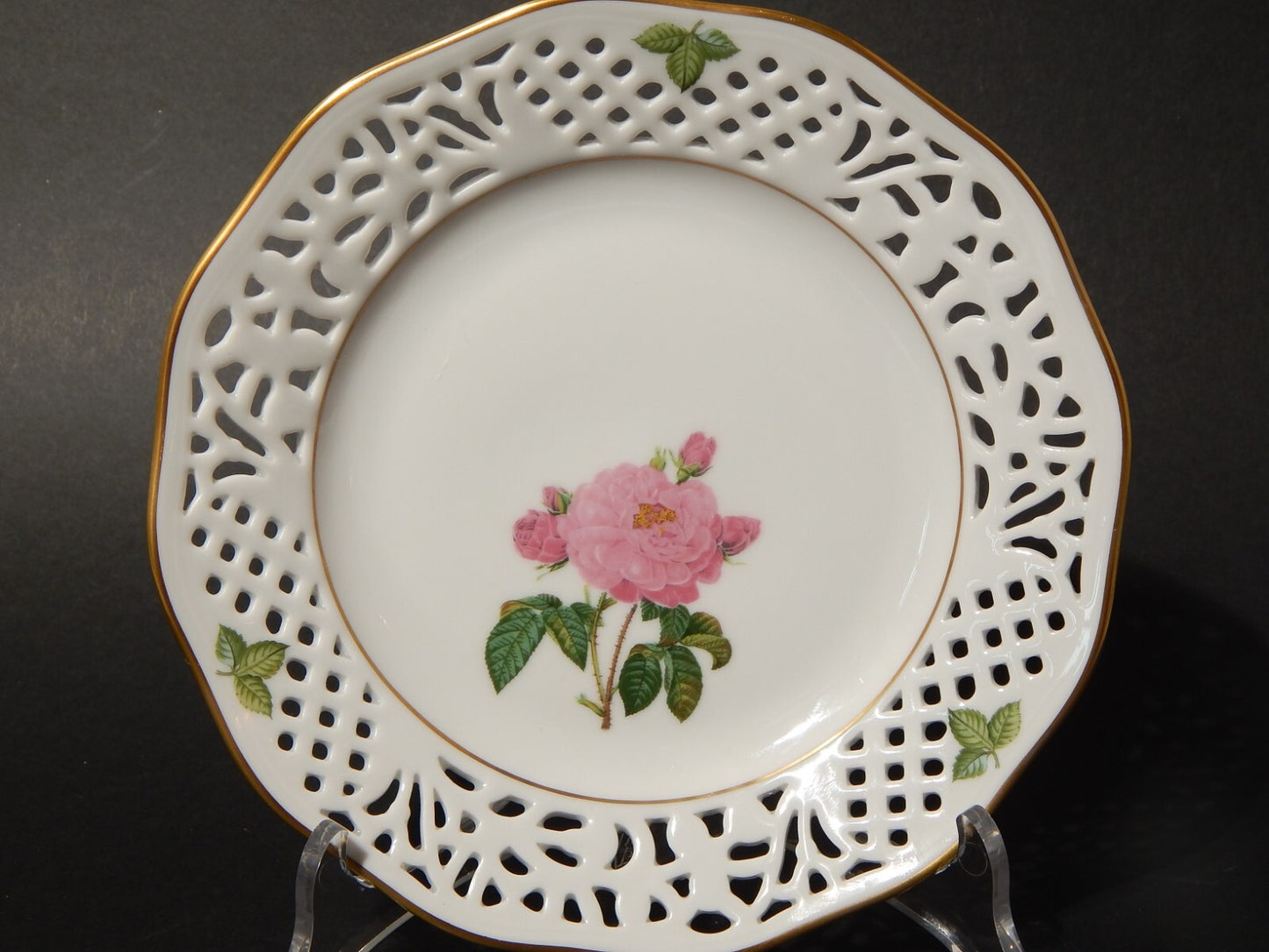 TRIO TAZZA PORCELLANA SCHUMANN BAVARIA PIERRE JOSEPH REDOUTE' ROSA GALLICA