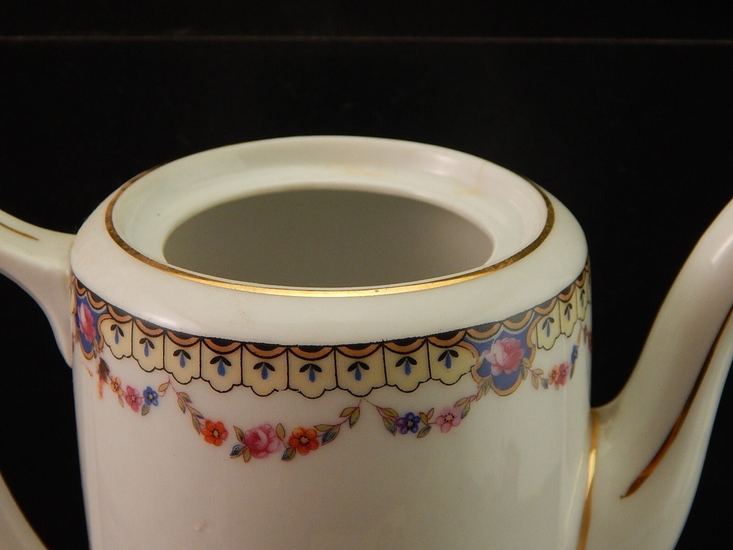 ANTICA ART DECO CAFFETTIERA PORCELLANA BOEMA DECORO A GHIRLANDA