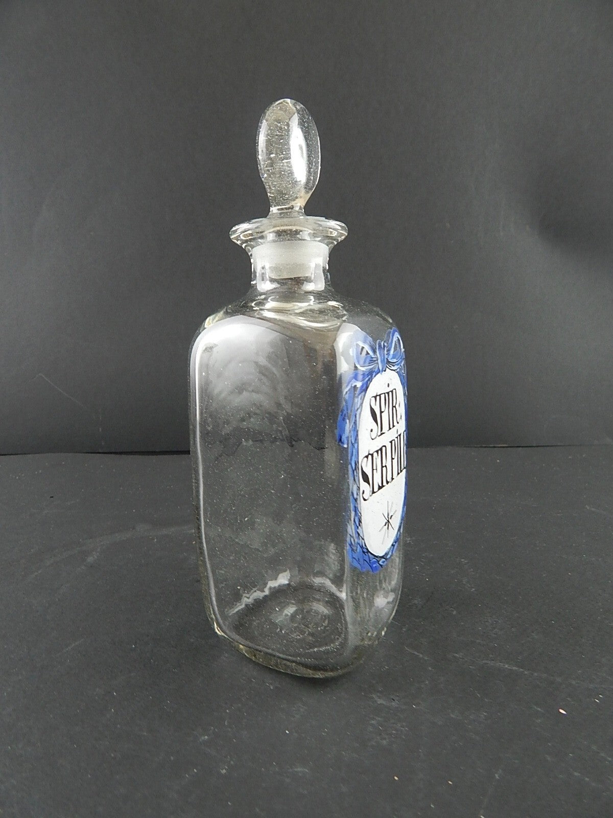 VINTAGE HOLMEGAARD FARMACIA BOTTIGLIA VETRO SOFFIATO DIPINTA MANO SPIR SERPILE