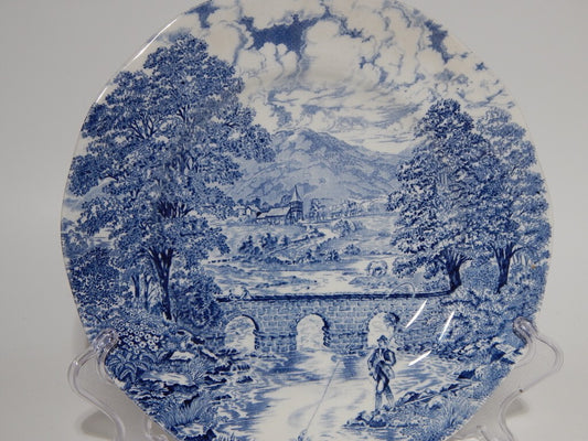 ANTICA PIATTO INGLESE CROWN DUCAL SEMI PORCELLANA BRIDGE SCENES BIANCO BLU