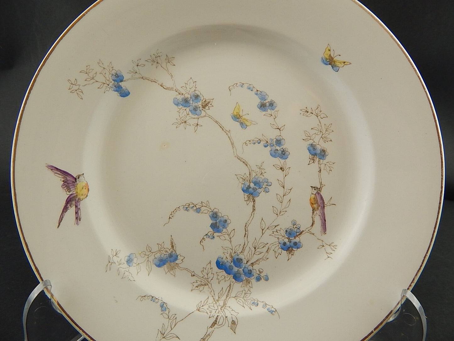 ANTICO PIATTO PIANO CERAMICA RICHARD MILANO FIORI FARFALLE UCCELLINI A757