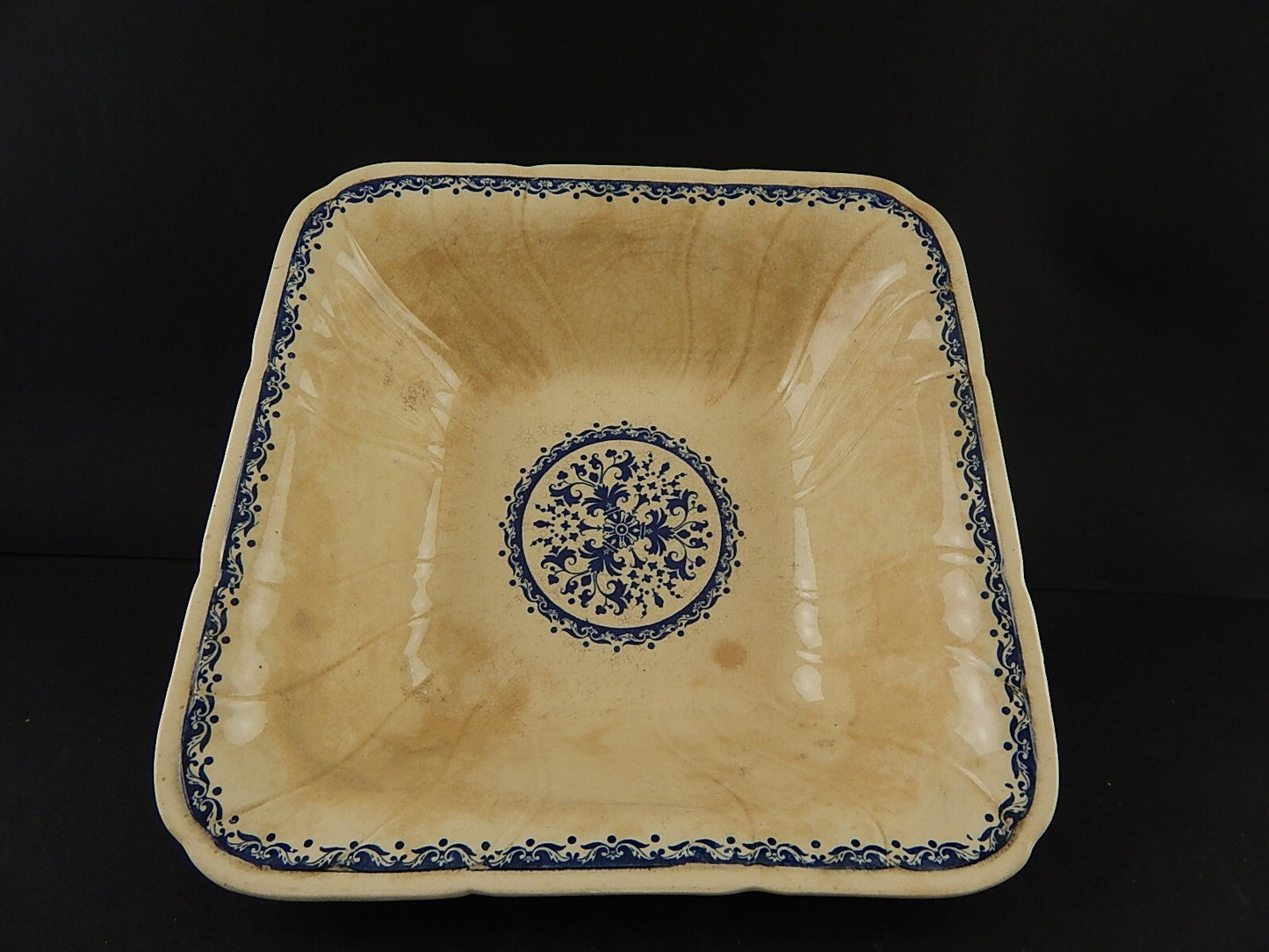 ANTICO 1875 CENTROTAVOLA CERAMICA PORCELLANA OPACA GIEN DECORO BLU ALLA ROUEN