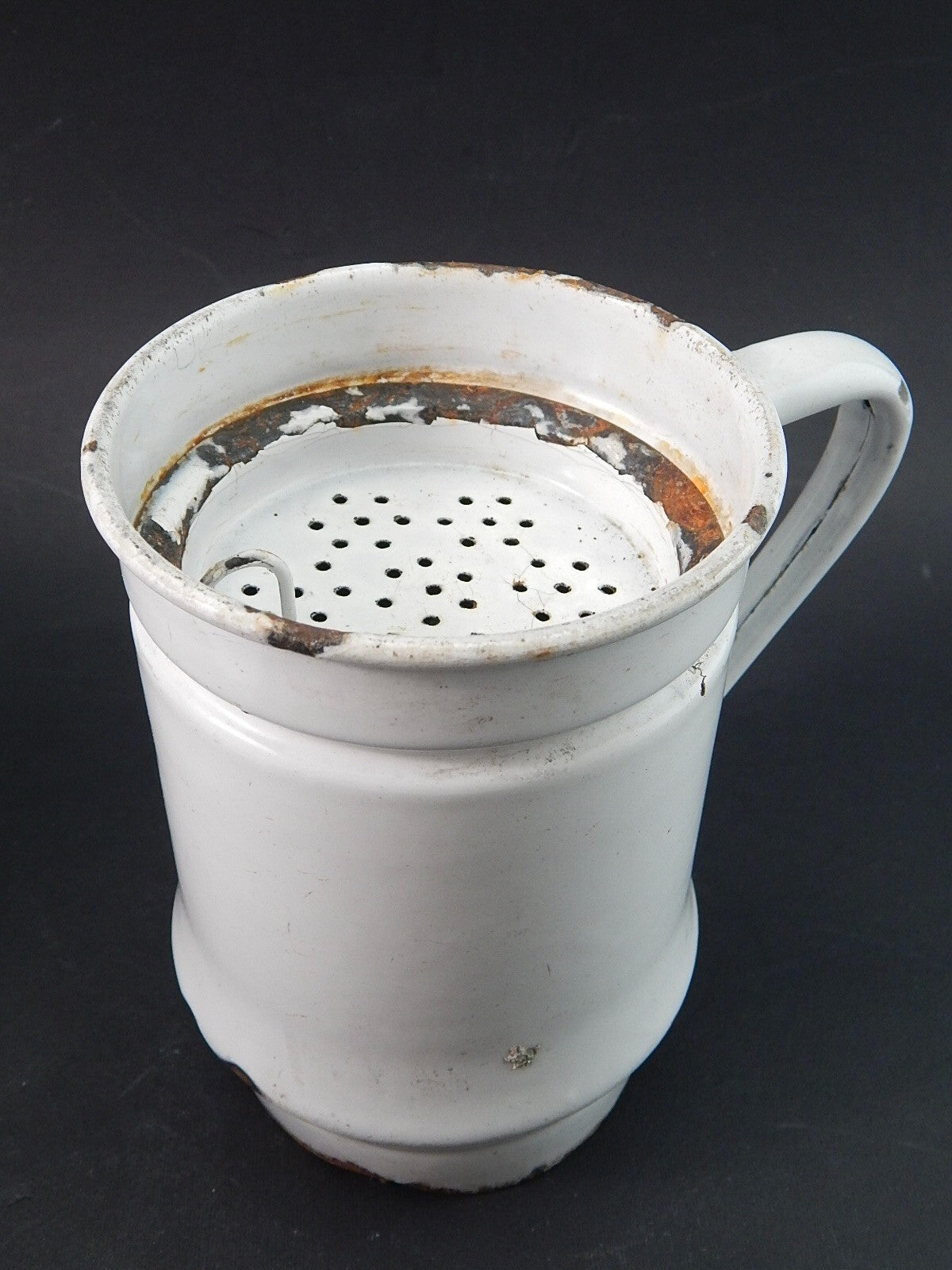 ANTICA CAFFETTIERA LATTA SMALTATA PORCELLANATA BIANCA DUE LEONI BASSANO