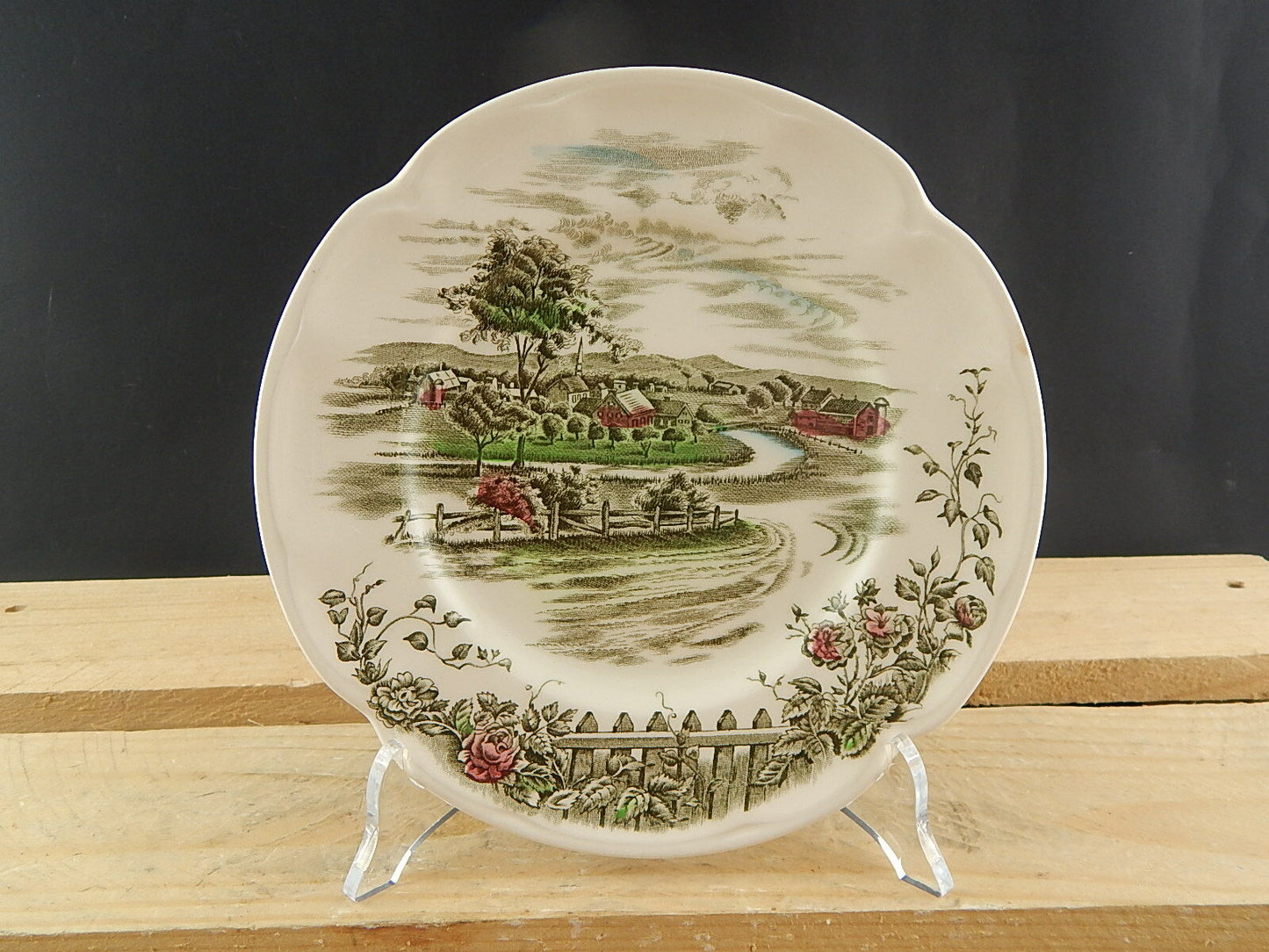 VINTAGE JOHNSON BROS THE ROAD HOME PIATTO SEMI PORCELLANA COLLEZIONE STAMPA MANO