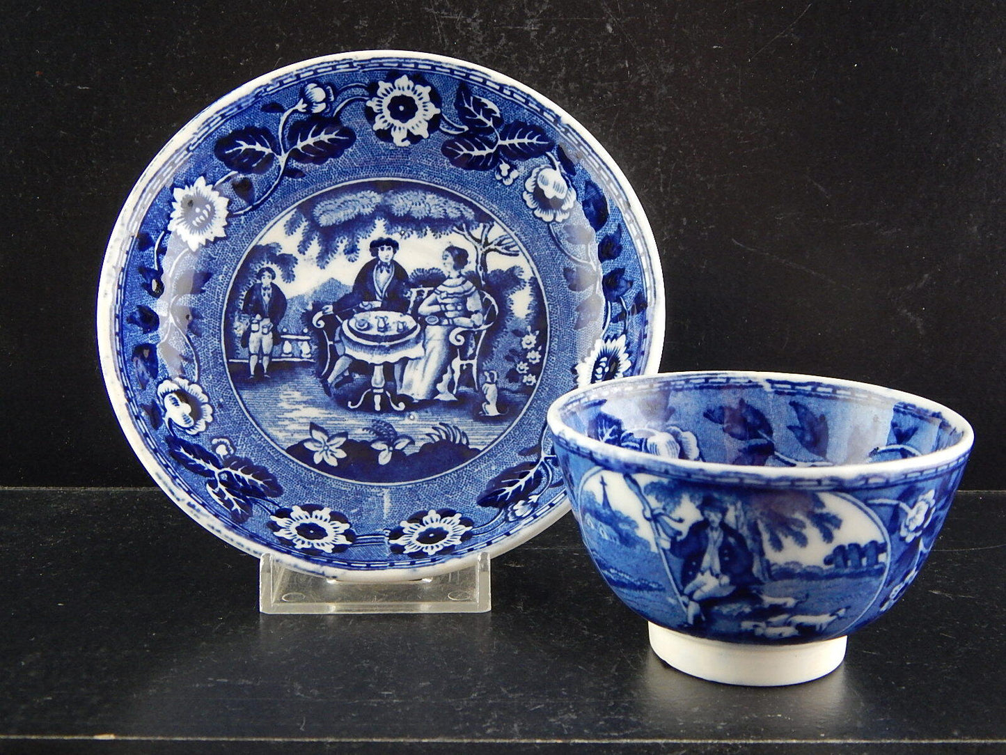 ANTICA TAZZA TE' CON PIATTINO CERAMICA MAASTRICHT P REGOUT TEA DRINKER META' 800